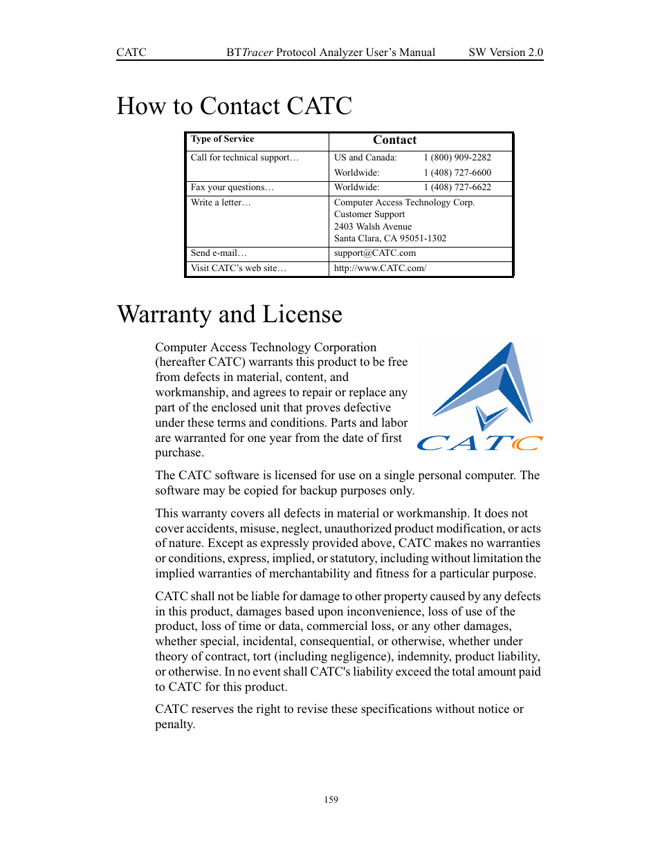 How to contact catc, Warranty and license, Chapter 11 how to contact catc | Chapter 12 warranty and license, How to contact catc warranty and license | Teledyne LeCroy Merlin - Users Manual User Manual | Page 167 / 180