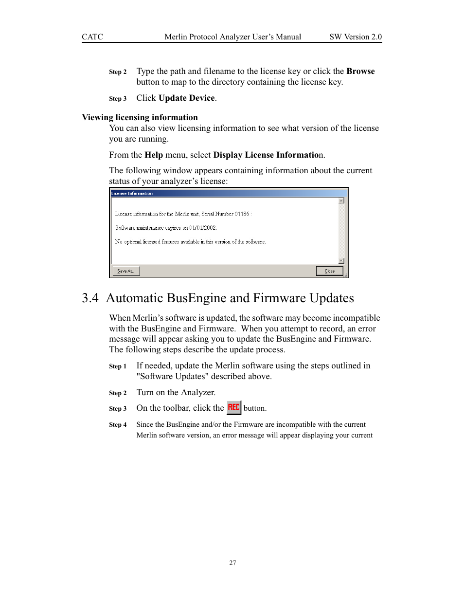 Viewing licensing information, 4 automatic busengine and firmware updates, Automatic busengine and firmware updates | Teledyne LeCroy Merlin - Users Manual User Manual | Page 35 / 180