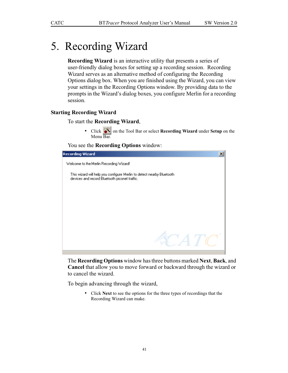 Recording wizard, Starting recording wizard, Chapter 5 recording wizard | Teledyne LeCroy Merlin - Users Manual User Manual | Page 49 / 180