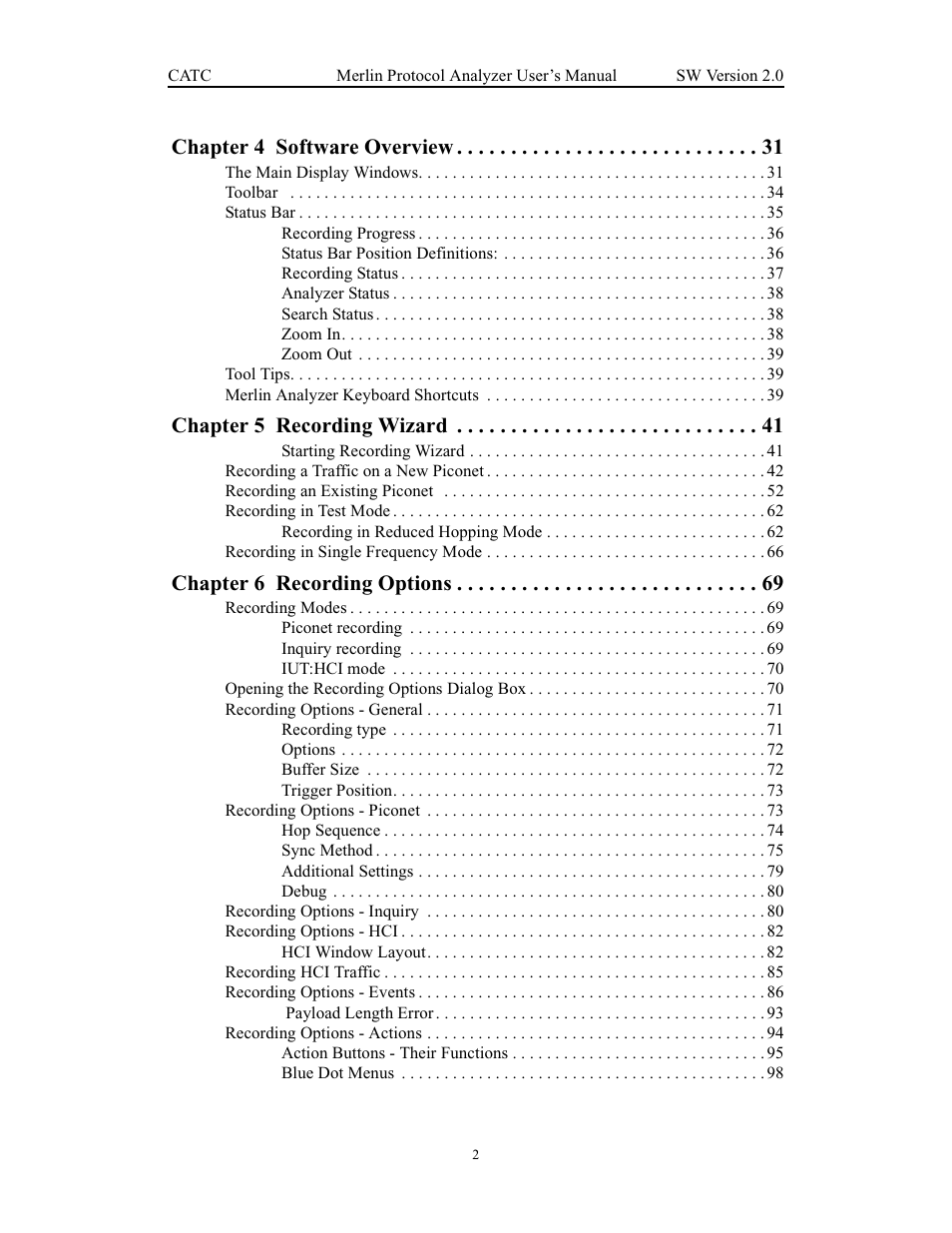 Chapter 4 software overview, Chapter 5 recording wizard, Chapter 6 recording options | Teledyne LeCroy Merlin - Users Manual User Manual | Page 6 / 180