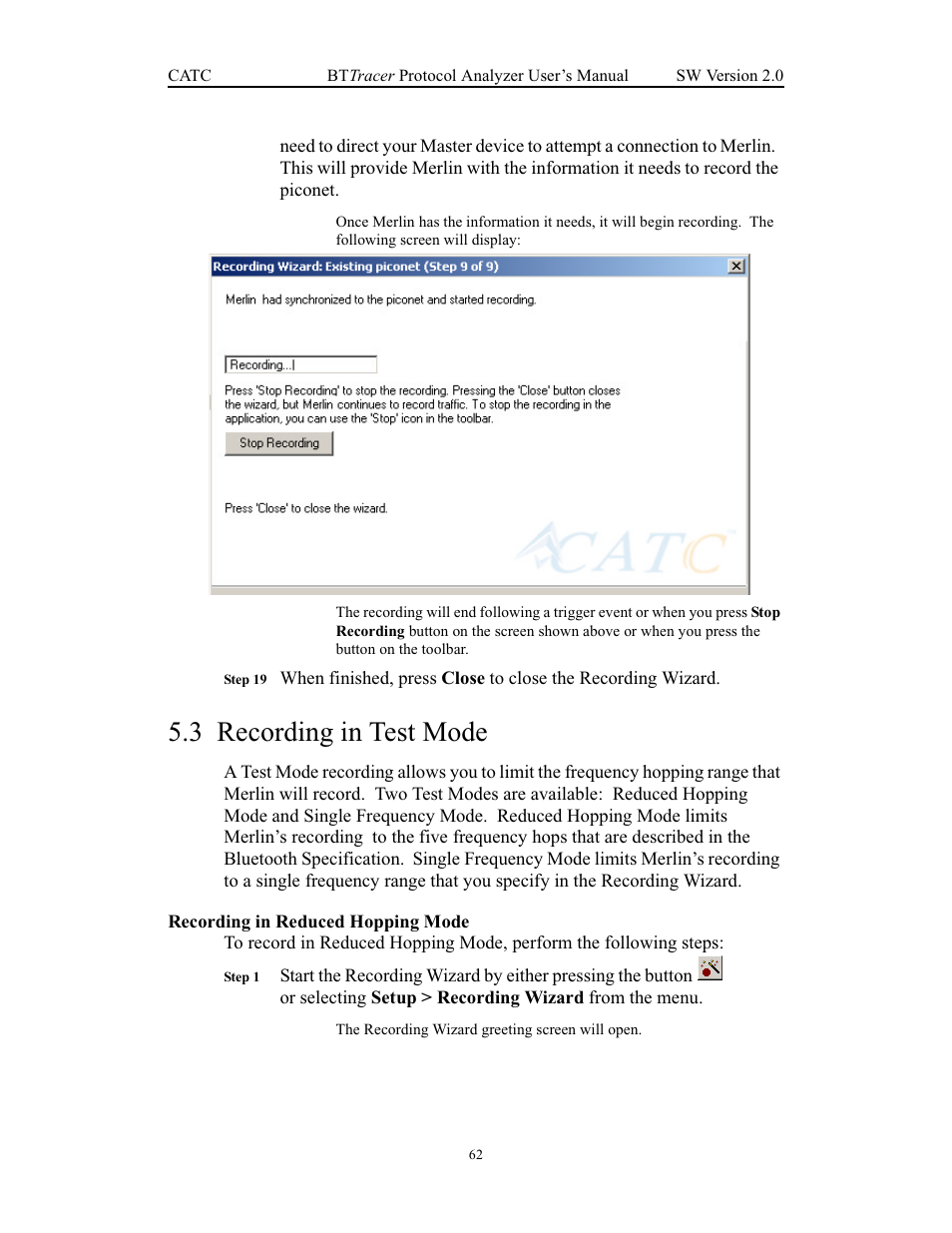 3 recording in test mode, Recording in reduced hopping mode, Recording in test mode | Teledyne LeCroy Merlin - Users Manual User Manual | Page 70 / 180