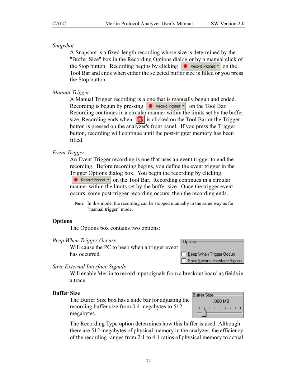 Options, Buffer size, Options buffer size | Teledyne LeCroy Merlin - Users Manual User Manual | Page 80 / 180
