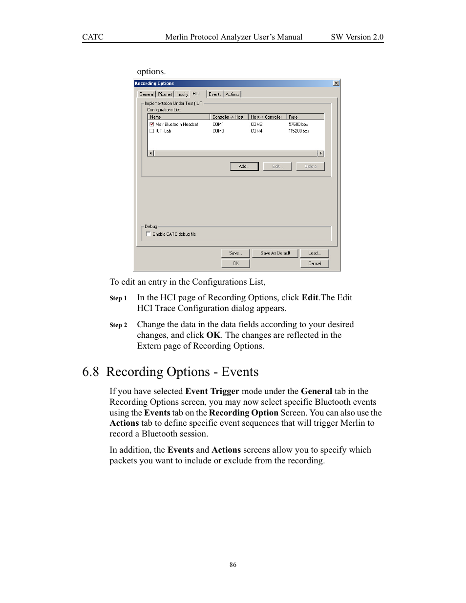 8 recording options - events, Recording options - events | Teledyne LeCroy Merlin - Users Manual User Manual | Page 94 / 180