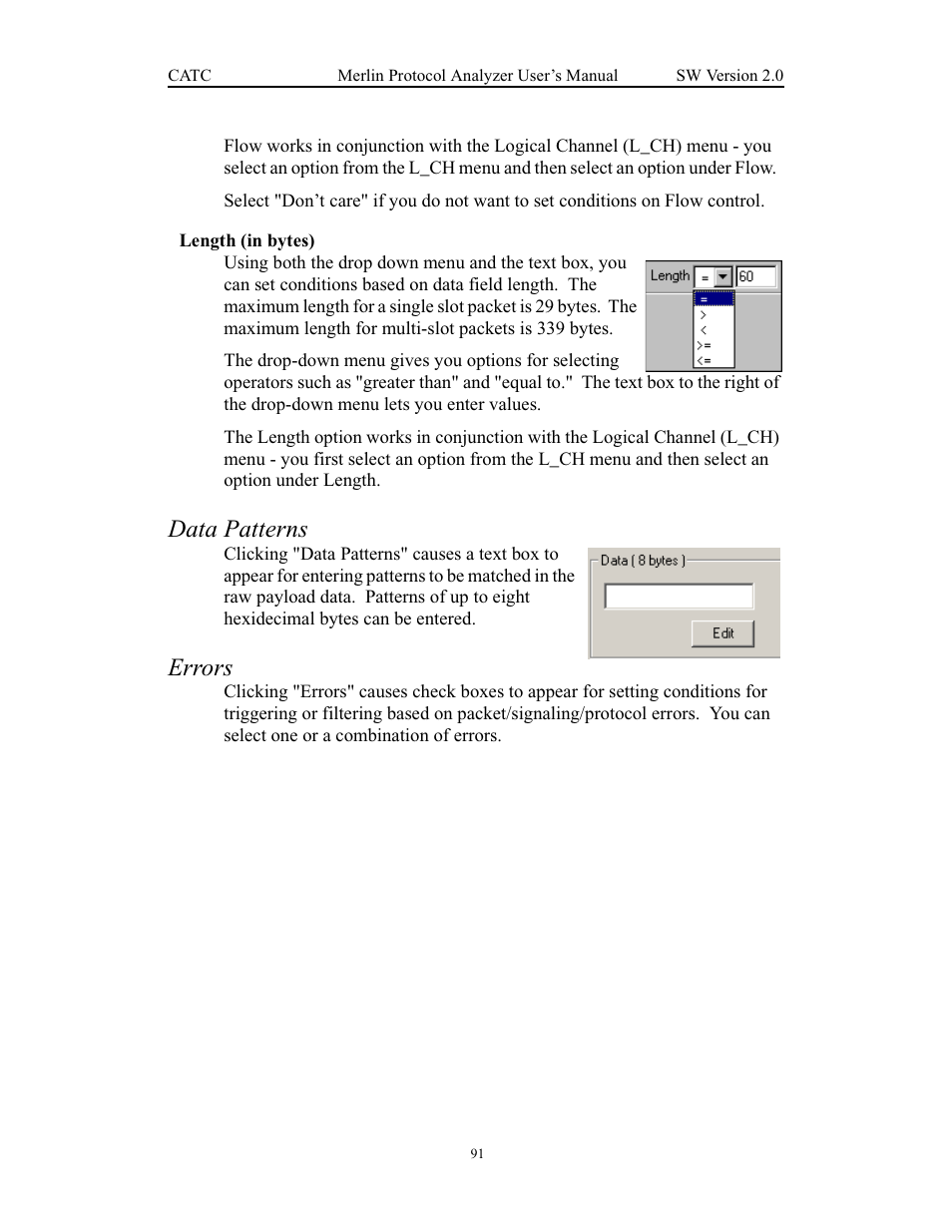 Data patterns, Errors | Teledyne LeCroy Merlin - Users Manual User Manual | Page 99 / 180