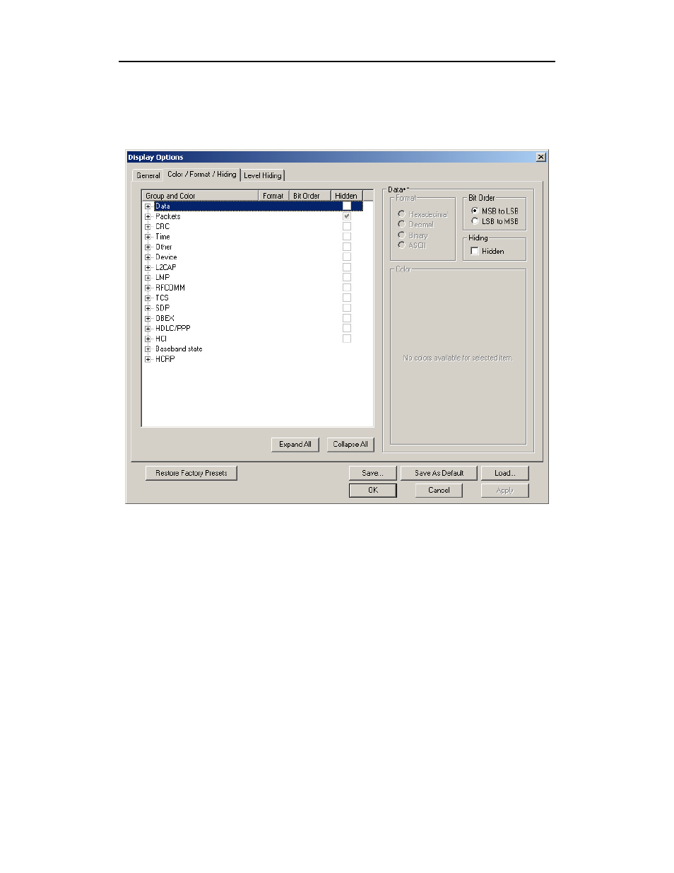 2 setting color, formatting, and hiding options, Setting color display options, Setting color, formatting, and hiding options | Teledyne LeCroy Merlin II - Users Manual User Manual | Page 111 / 204