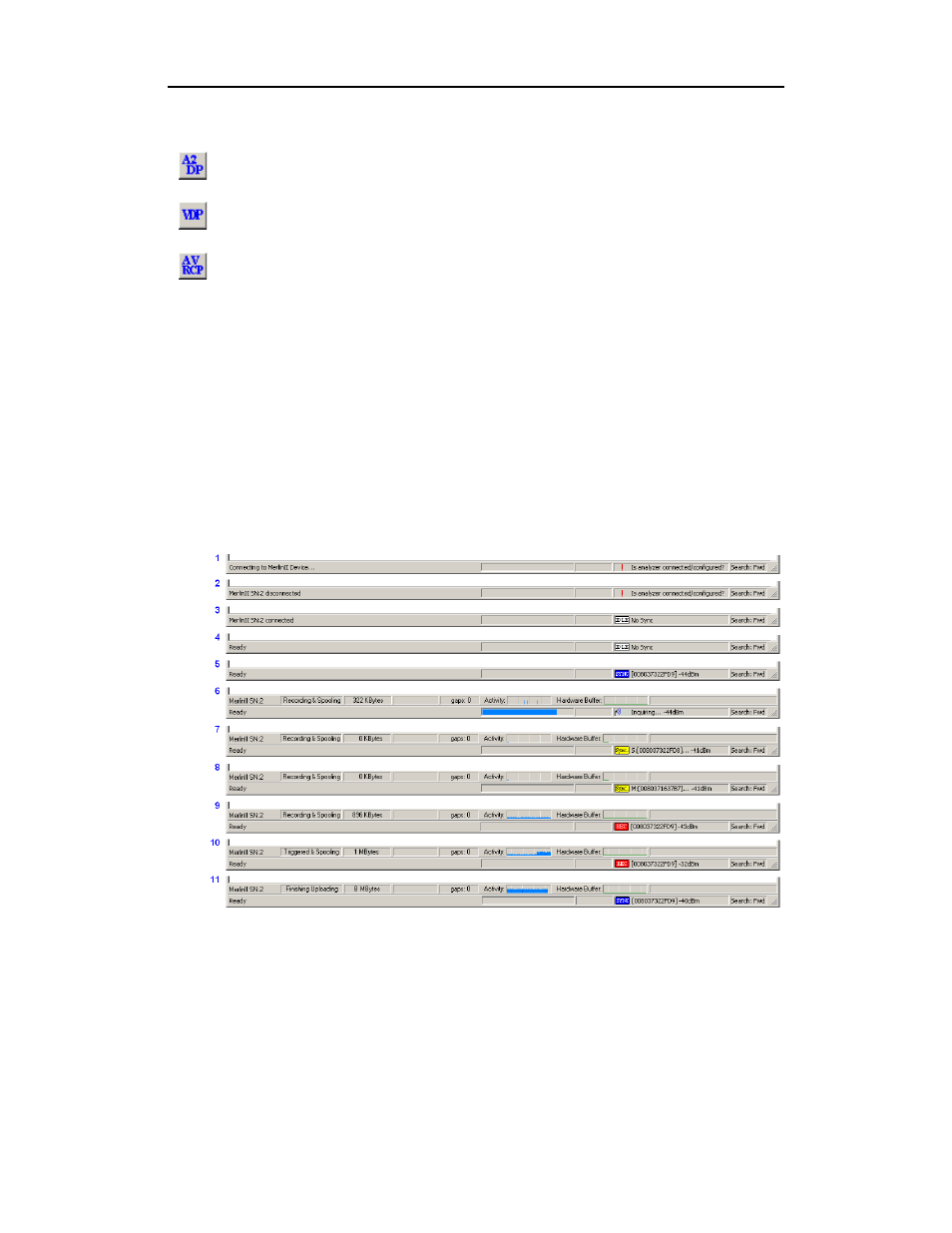3 status bar, Recording progress, Status bar position definitions | Status bar, Recording progress status bar position definitions | Teledyne LeCroy Merlin II - Users Manual User Manual | Page 42 / 204