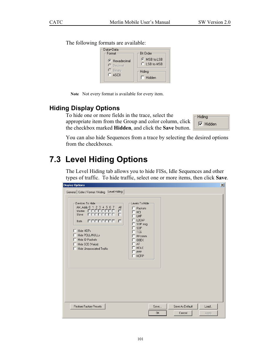 Hiding display options, 3 level hiding options, Level hiding options | Teledyne LeCroy Merlin Mobile - Users Manual User Manual | Page 109 / 172