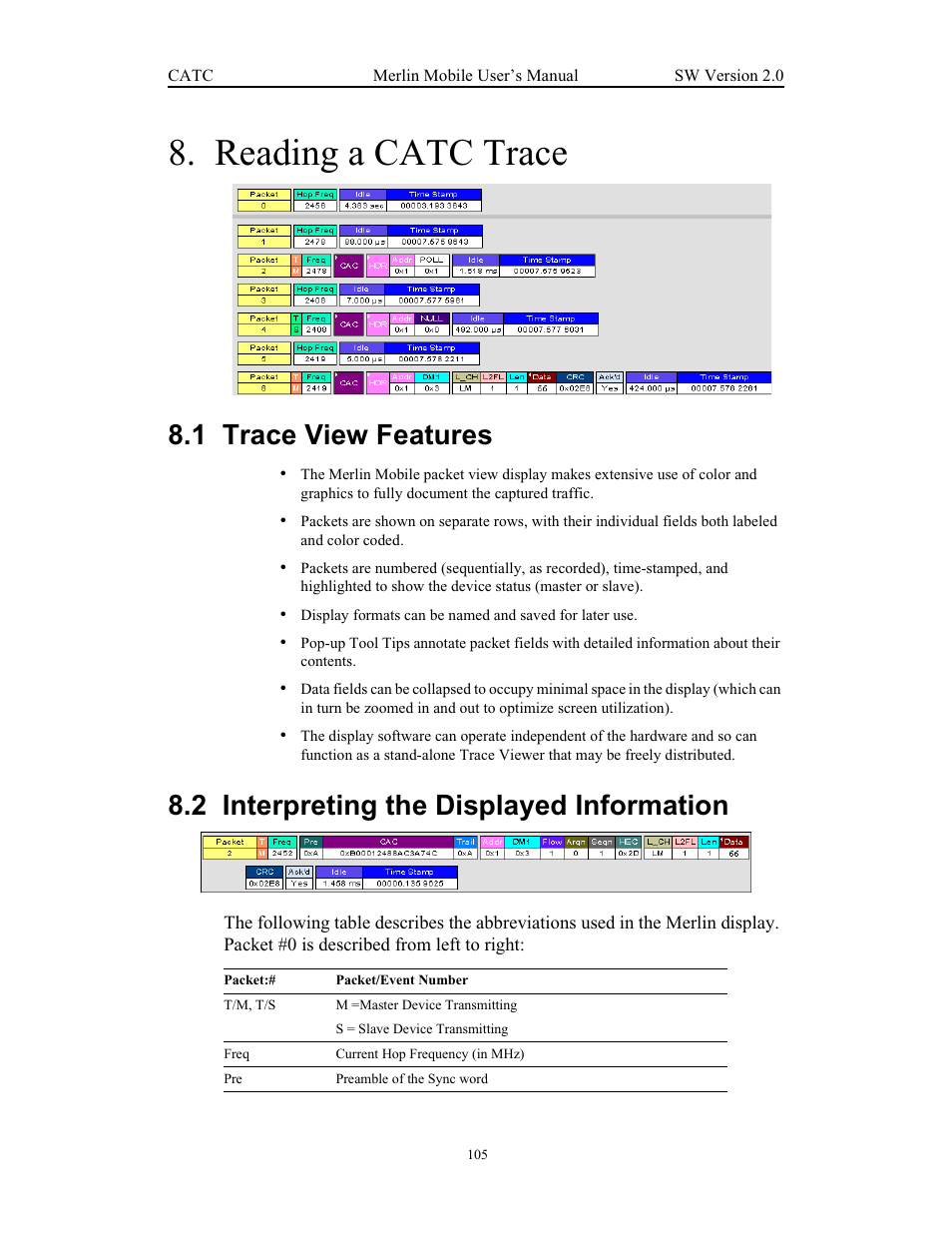 Reading a catc trace, 1 trace view features, 2 interpreting the displayed information | Chapter 7 reading a catc trace | Teledyne LeCroy Merlin Mobile - Users Manual User Manual | Page 113 / 172