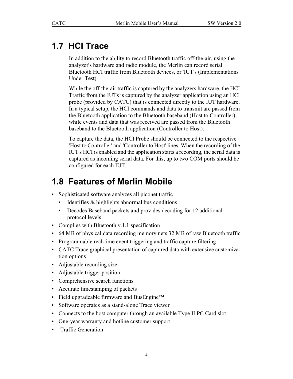7 hci trace, 8 features of merlin mobile, Hci trace features of merlin mobile | Teledyne LeCroy Merlin Mobile - Users Manual User Manual | Page 12 / 172
