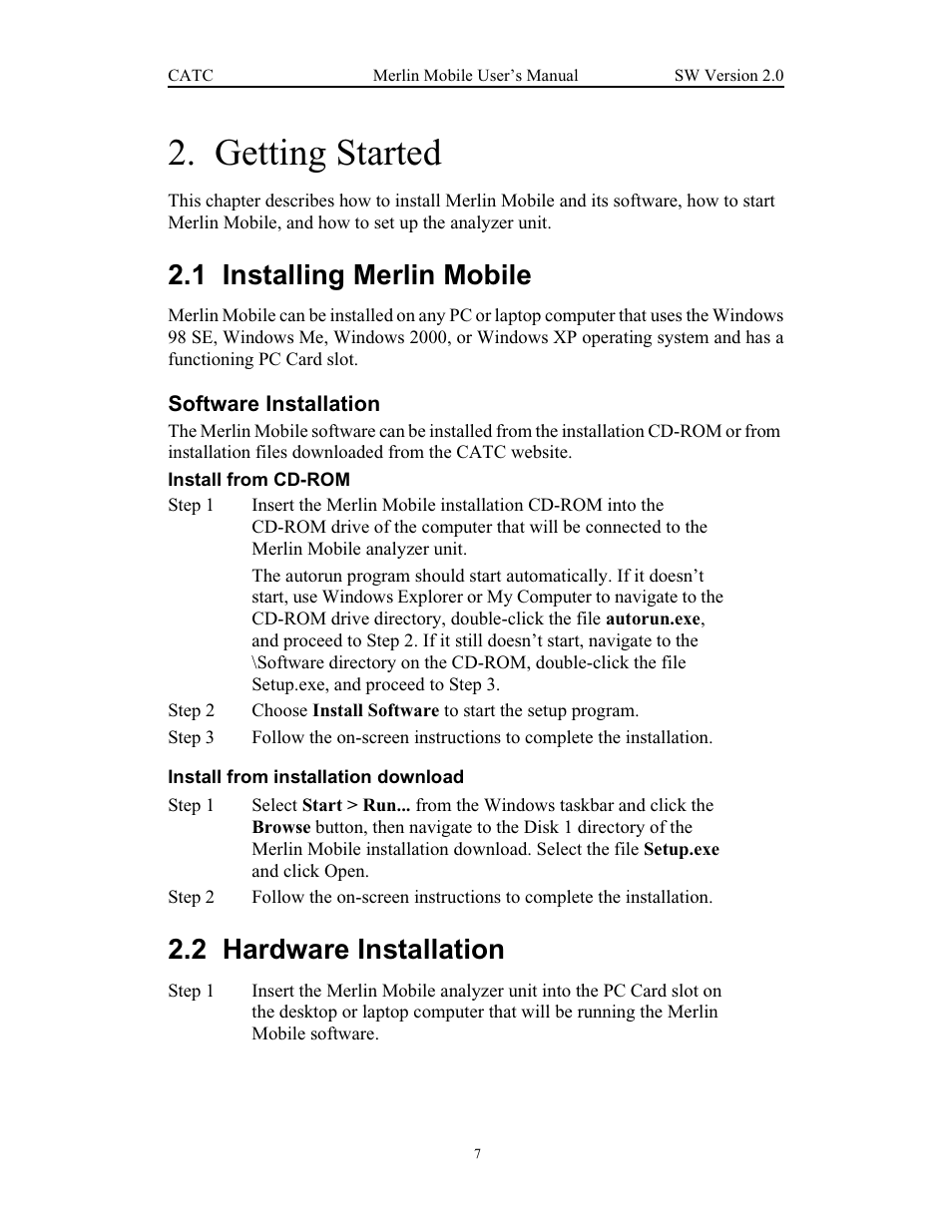 Getting started, 1 installing merlin mobile, Software installation | 2 hardware installation, Chapter 2 getting started, Installing merlin mobile, Hardware installation | Teledyne LeCroy Merlin Mobile - Users Manual User Manual | Page 15 / 172