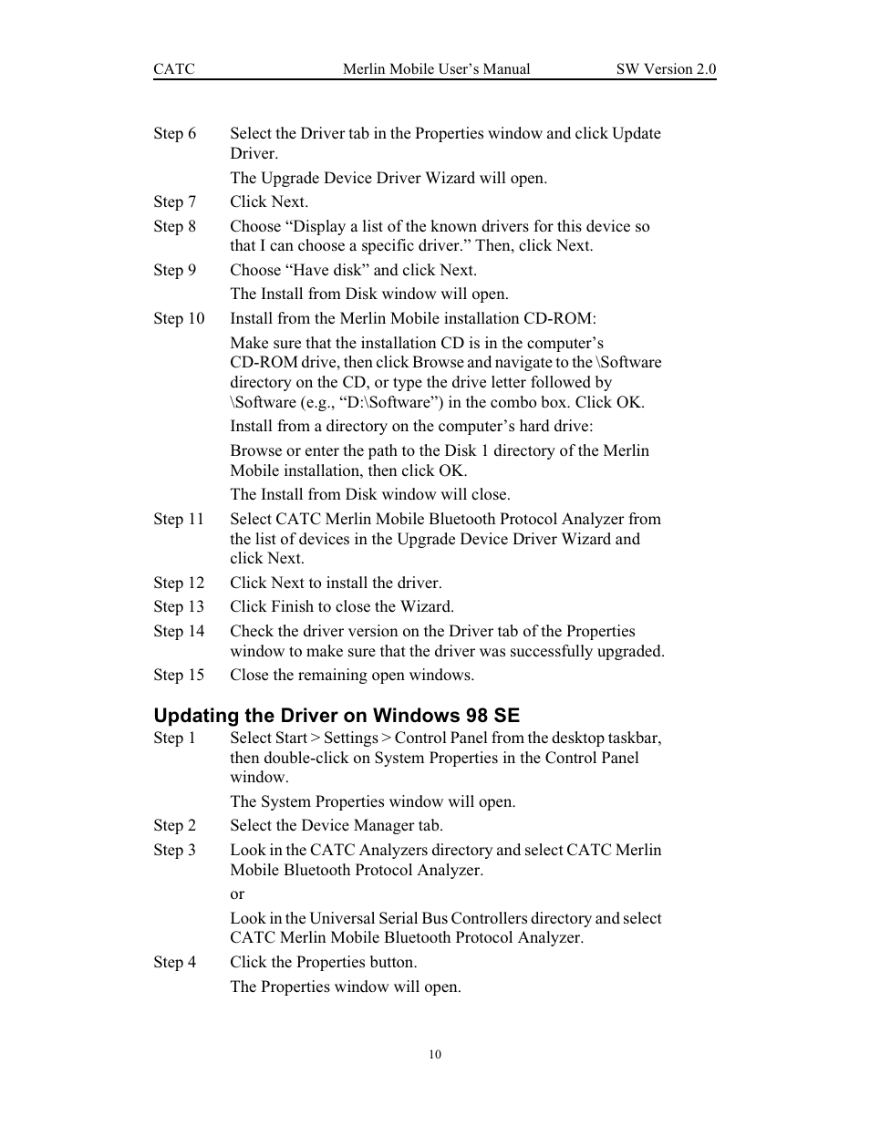 Updating the driver on windows 98 se | Teledyne LeCroy Merlin Mobile - Users Manual User Manual | Page 18 / 172