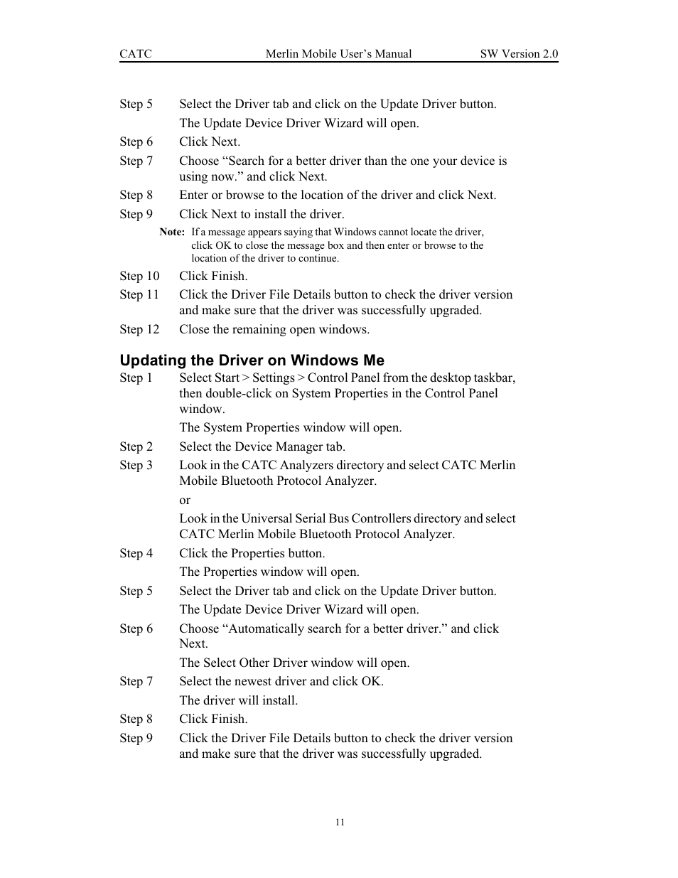 Updating the driver on windows me | Teledyne LeCroy Merlin Mobile - Users Manual User Manual | Page 19 / 172
