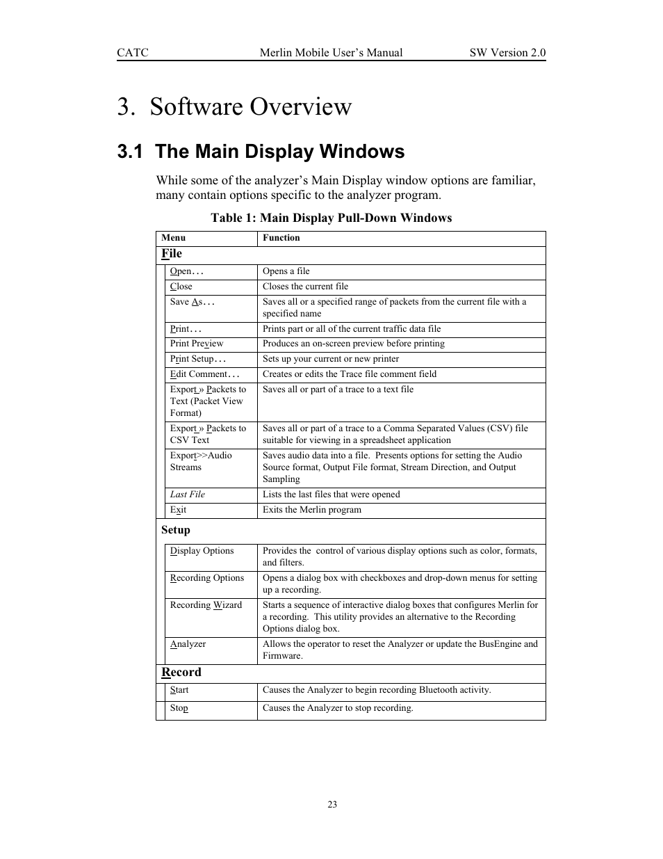 Software overview, 1 the main display windows, Chapter 3 software overview | The main display windows | Teledyne LeCroy Merlin Mobile - Users Manual User Manual | Page 31 / 172