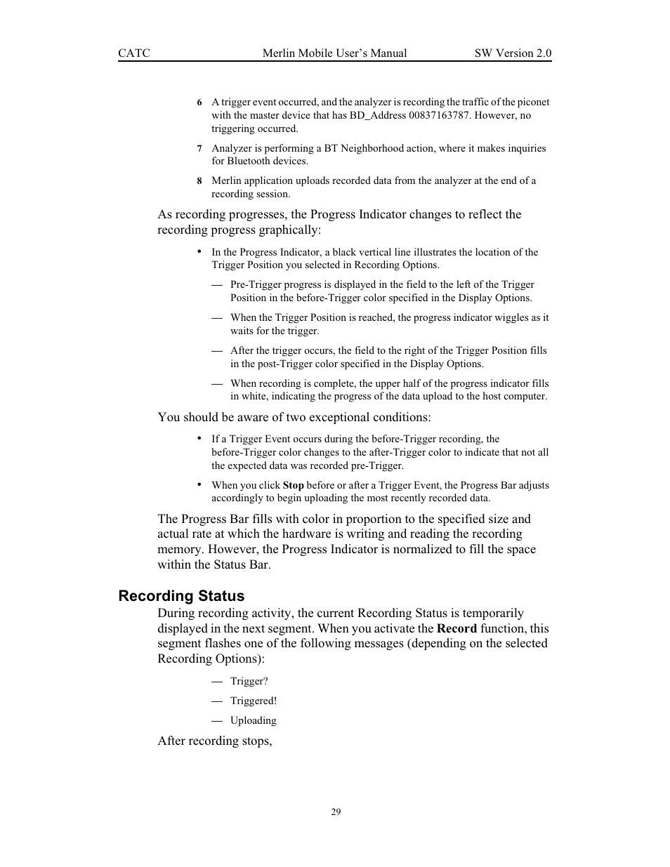 Recording status | Teledyne LeCroy Merlin Mobile - Users Manual User Manual | Page 37 / 172
