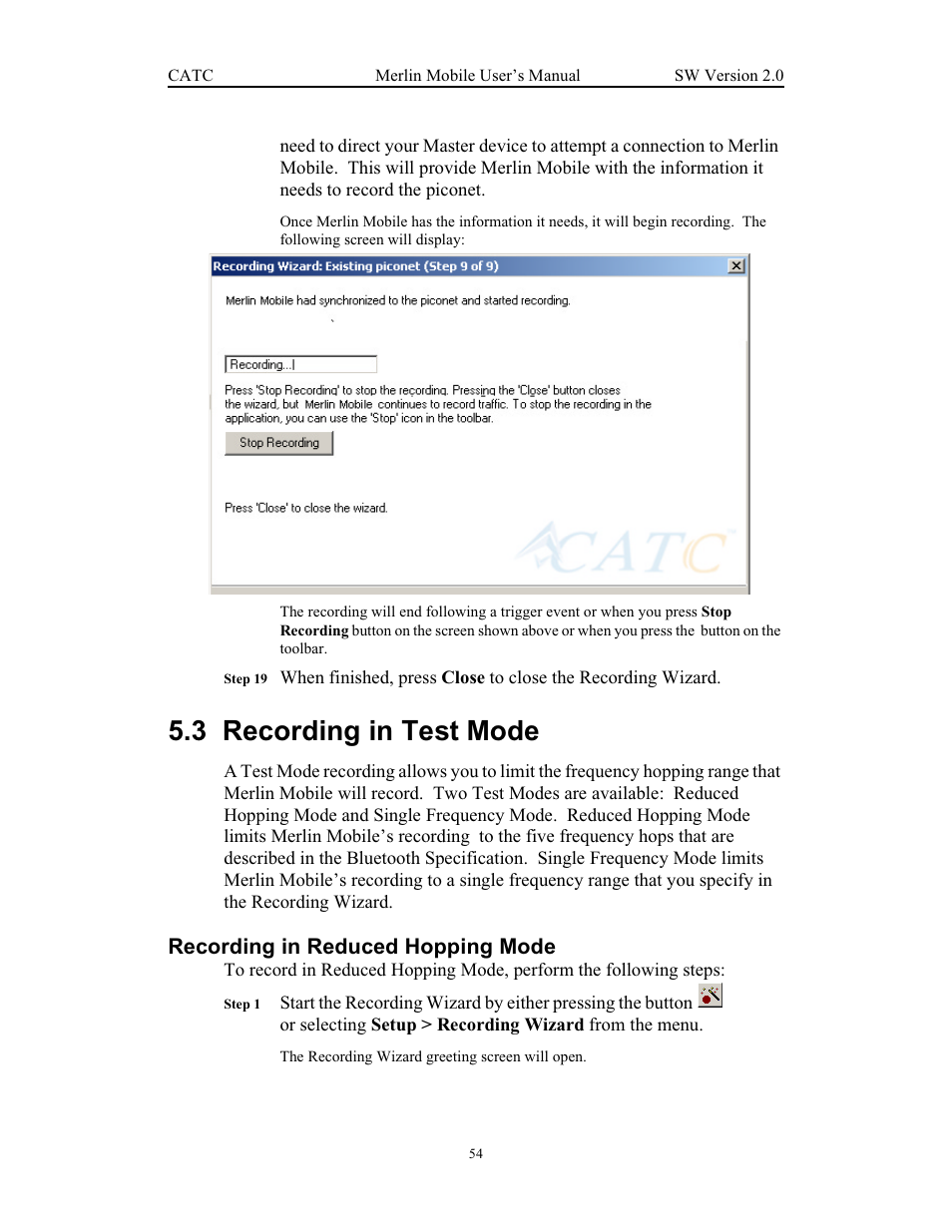 3 recording in test mode, Recording in reduced hopping mode, Recording in test mode | Teledyne LeCroy Merlin Mobile - Users Manual User Manual | Page 62 / 172