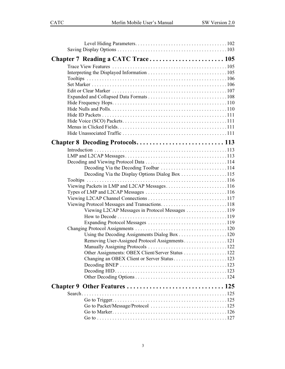 Chapter 7 reading a catc trace, Chapter 8 decoding protocols, Chapter 9 other features | Teledyne LeCroy Merlin Mobile - Users Manual User Manual | Page 7 / 172