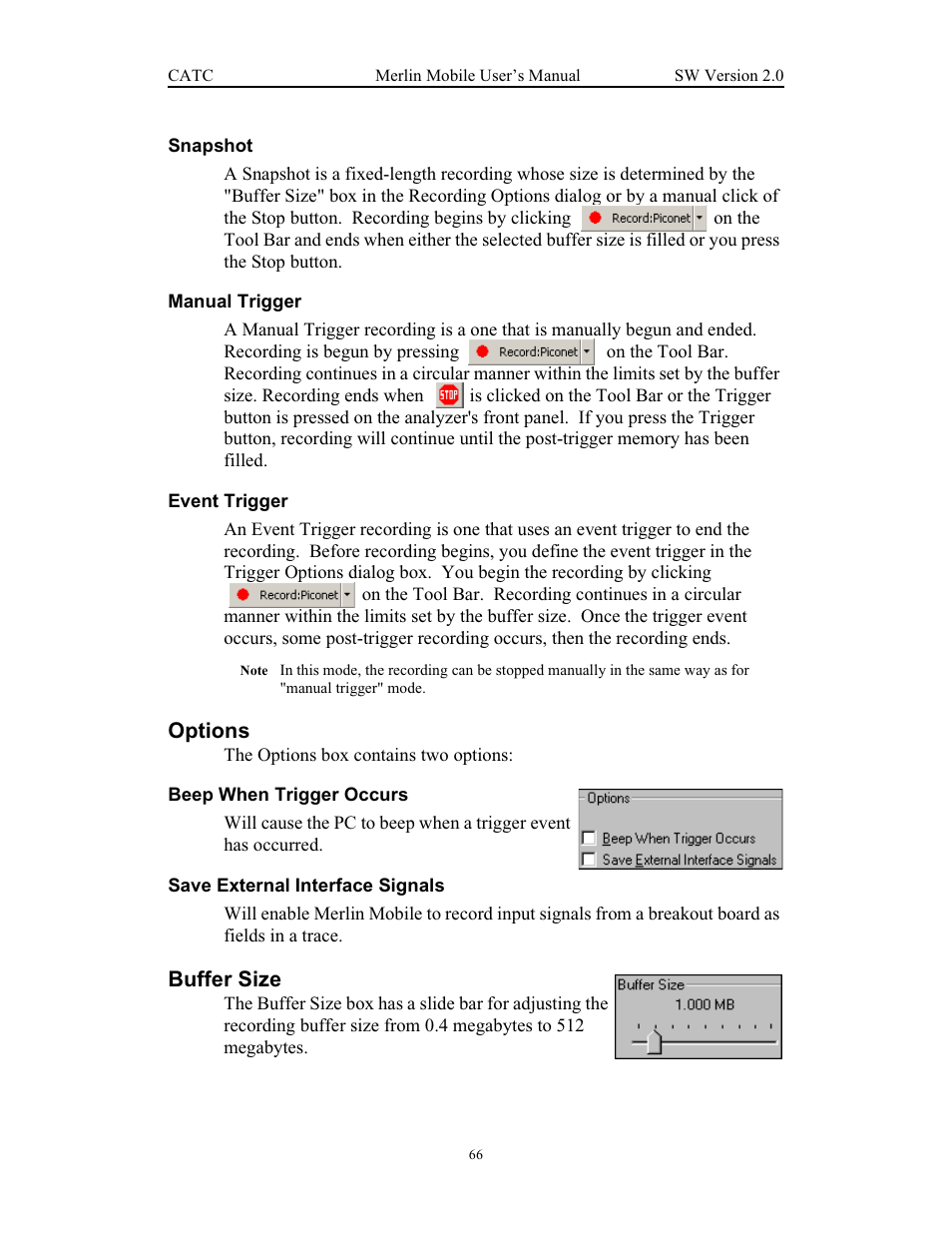 Options, Buffer size, Options buffer size | Teledyne LeCroy Merlin Mobile - Users Manual User Manual | Page 74 / 172