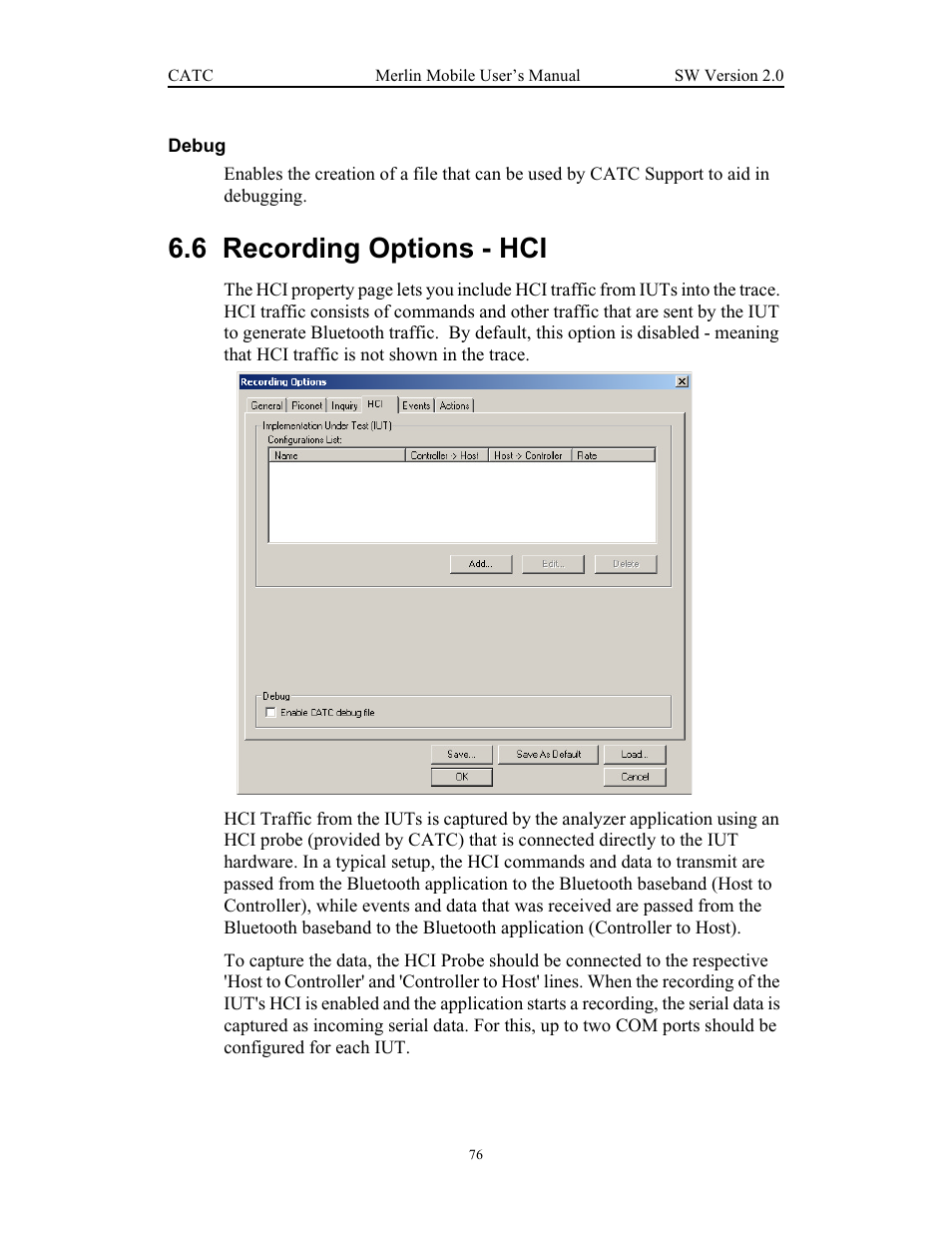 6 recording options - hci, Recording options - hci | Teledyne LeCroy Merlin Mobile - Users Manual User Manual | Page 84 / 172