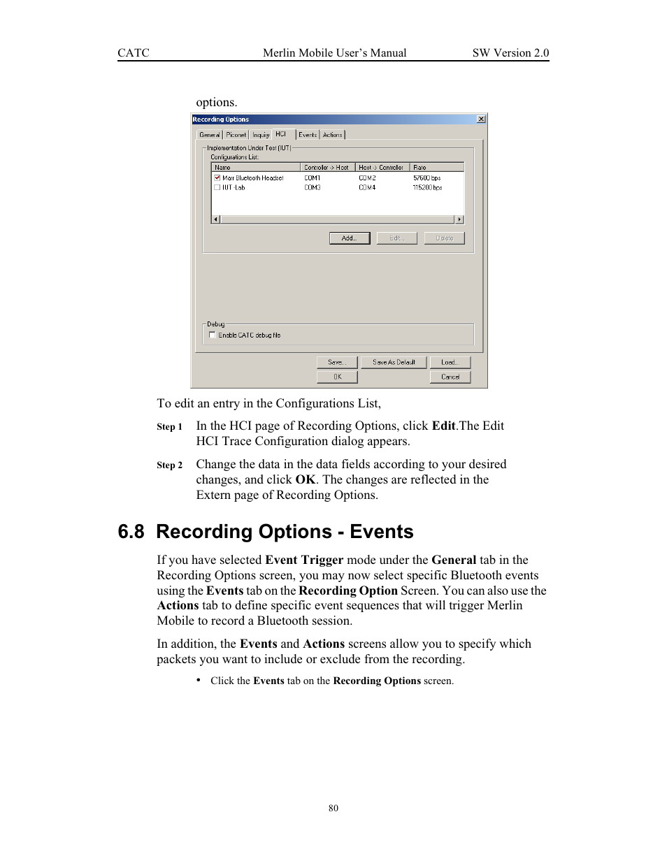 8 recording options - events, Recording options - events | Teledyne LeCroy Merlin Mobile - Users Manual User Manual | Page 88 / 172