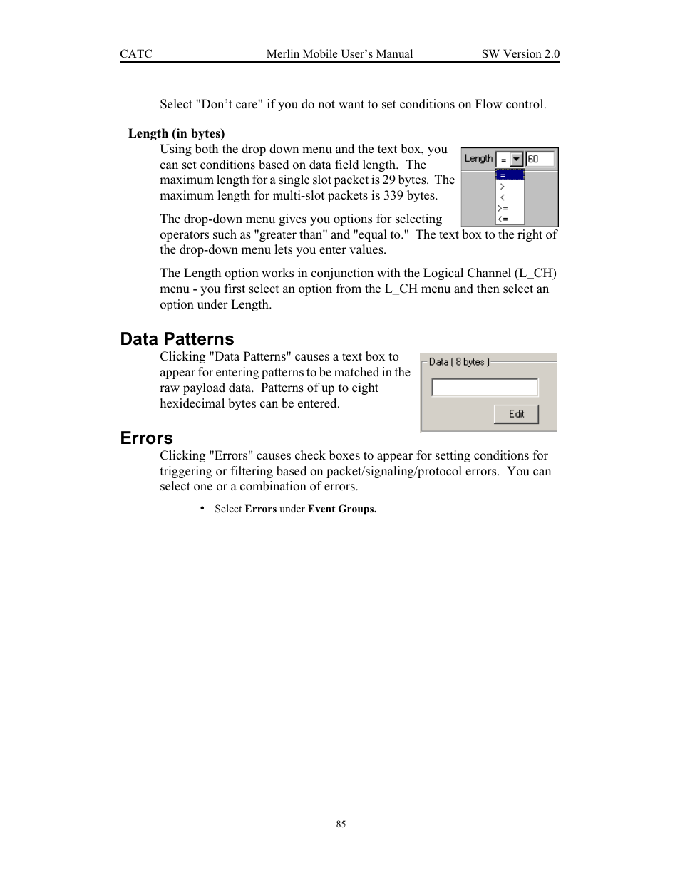 Data patterns, Errors | Teledyne LeCroy Merlin Mobile - Users Manual User Manual | Page 93 / 172