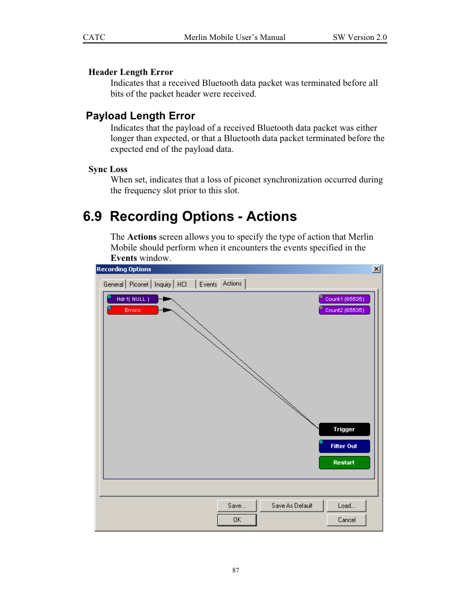 Payload length error, 9 recording options - actions, Recording options - actions | Teledyne LeCroy Merlin Mobile - Users Manual User Manual | Page 95 / 172