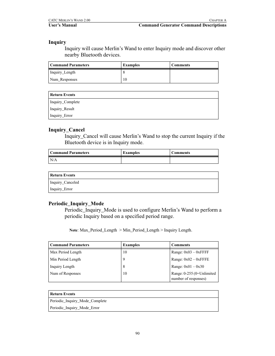 Inquiry, Inquiry_cancel, Periodic_inquiry_mode | Inquiry inquiry_cancel periodic_inquiry_mode | Teledyne LeCroy Merlins Wand - Users Manual User Manual | Page 106 / 298