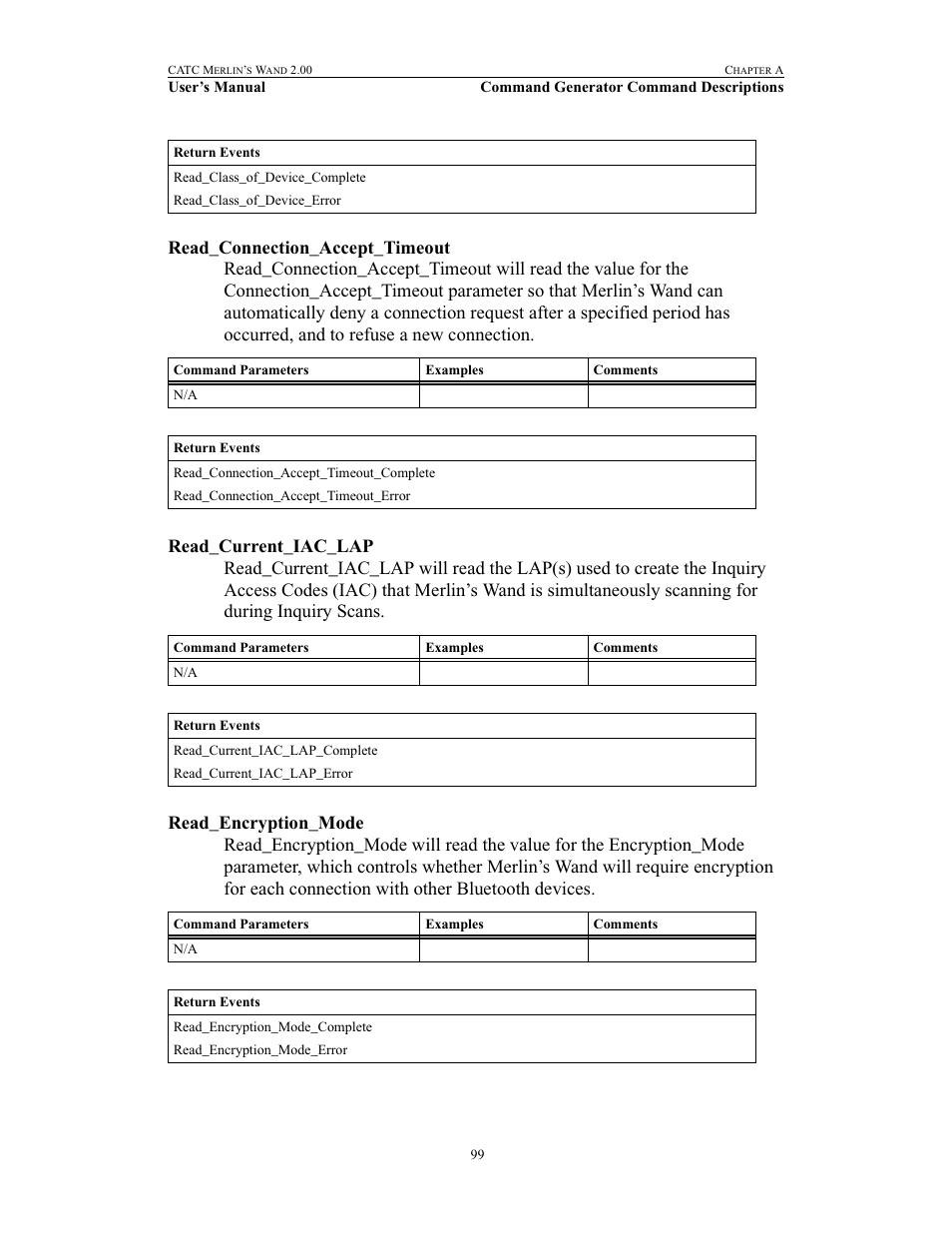 Read_connection_accept_timeout, Read_current_iac_lap, Read_encryption_mode | Teledyne LeCroy Merlins Wand - Users Manual User Manual | Page 115 / 298