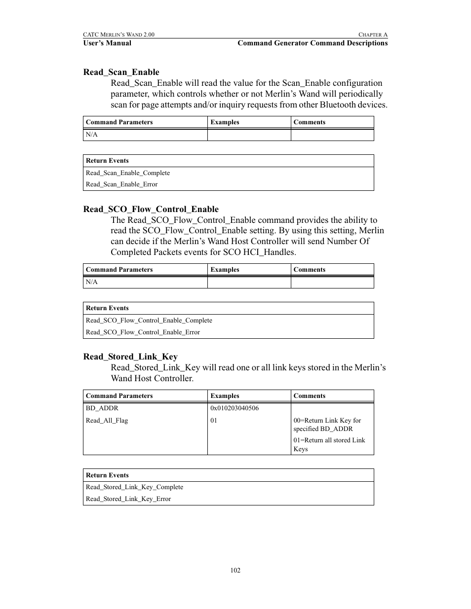 Read_scan_enable, Read_sco_flow_control_enable, Read_stored_link_key | Teledyne LeCroy Merlins Wand - Users Manual User Manual | Page 118 / 298