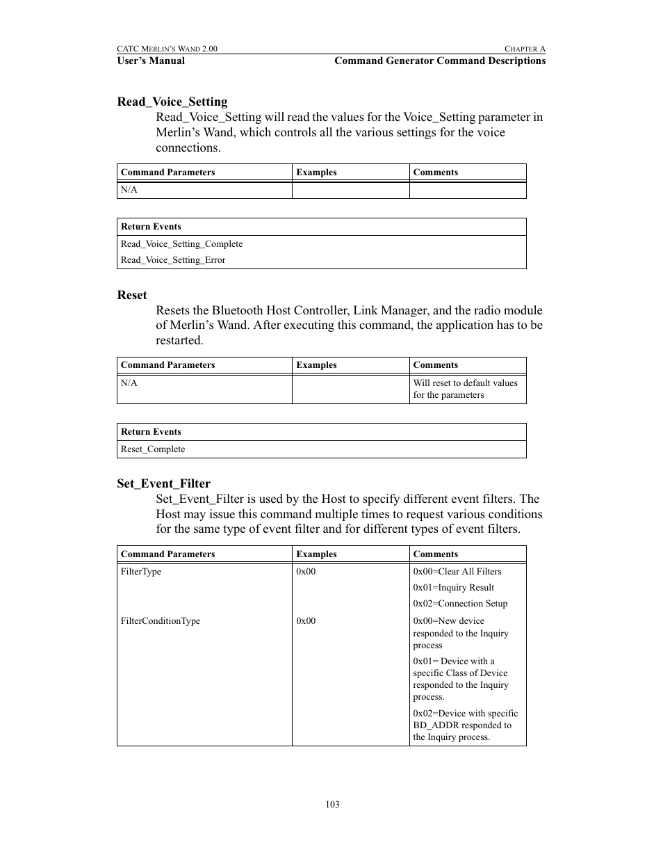 Read_voice_setting, Reset, Set_event_filter | Read_voice_setting reset set_event_filter | Teledyne LeCroy Merlins Wand - Users Manual User Manual | Page 119 / 298