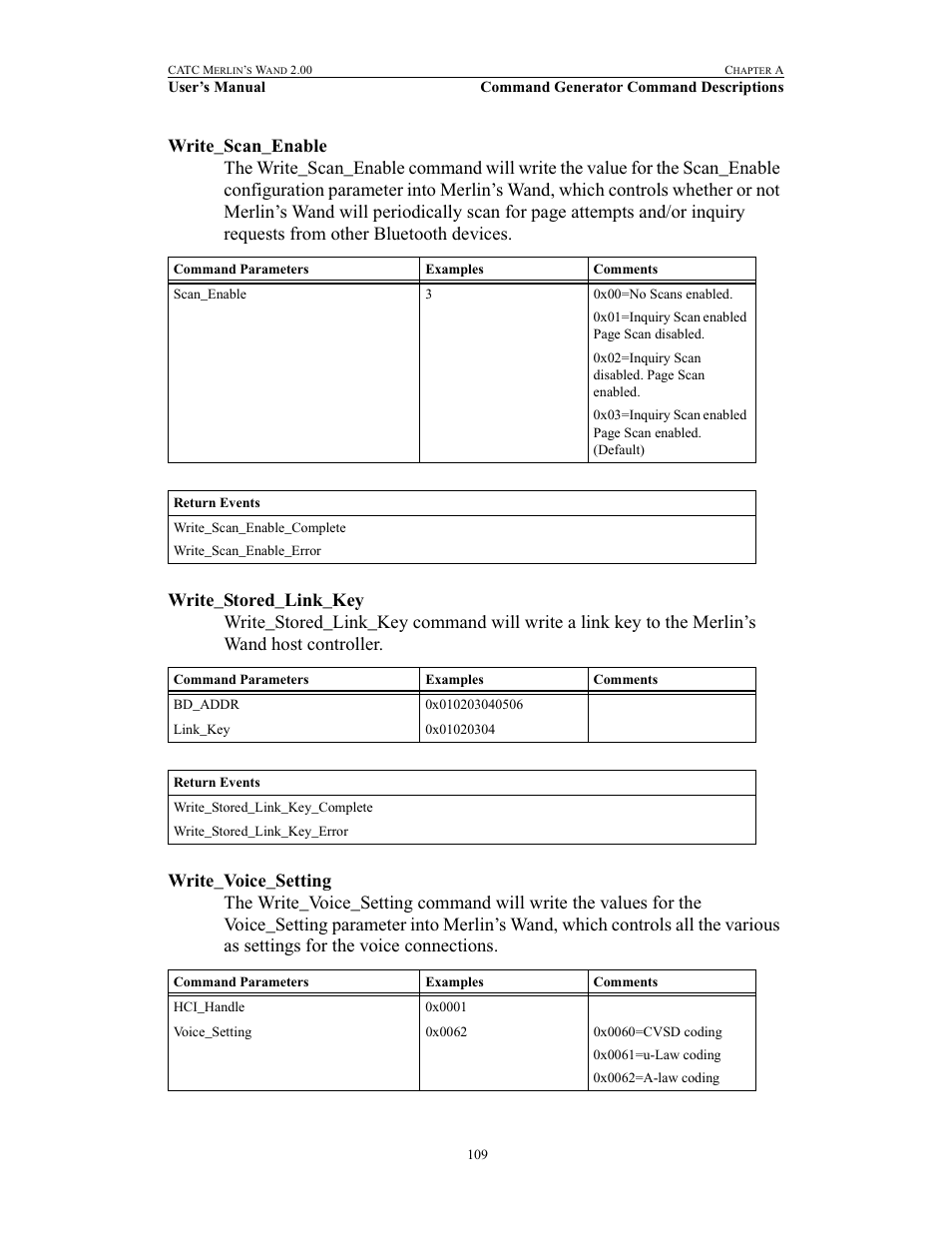 Write_scan_enable, Write_stored_link_key, Write_voice_setting | Teledyne LeCroy Merlins Wand - Users Manual User Manual | Page 125 / 298
