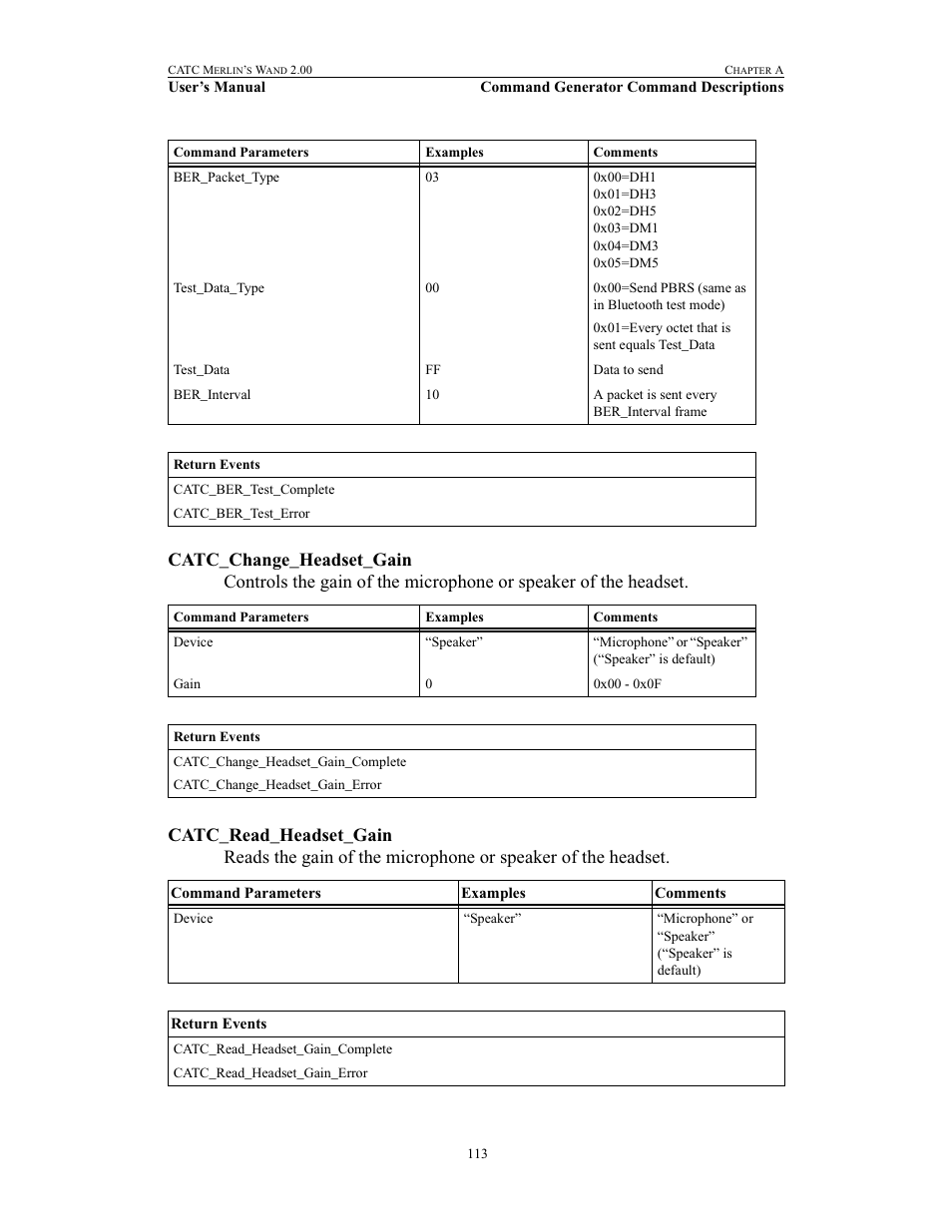 Catc_change_headset_gain, Catc_read_headset_gain, Catc_change_headset_gain catc_read_headset_gain | Teledyne LeCroy Merlins Wand - Users Manual User Manual | Page 129 / 298