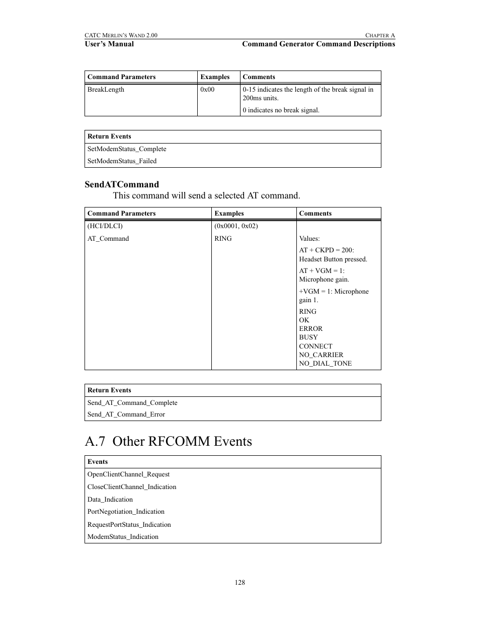 Sendatcommand, A.7 other rfcomm events, Other rfcomm events | Teledyne LeCroy Merlins Wand - Users Manual User Manual | Page 144 / 298