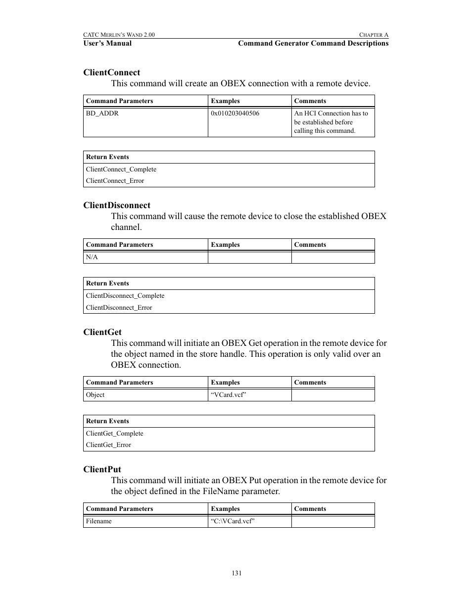 Clientconnect, Clientdisconnect, Clientget | Clientput, Clientconnect clientdisconnect clientget clientput | Teledyne LeCroy Merlins Wand - Users Manual User Manual | Page 147 / 298