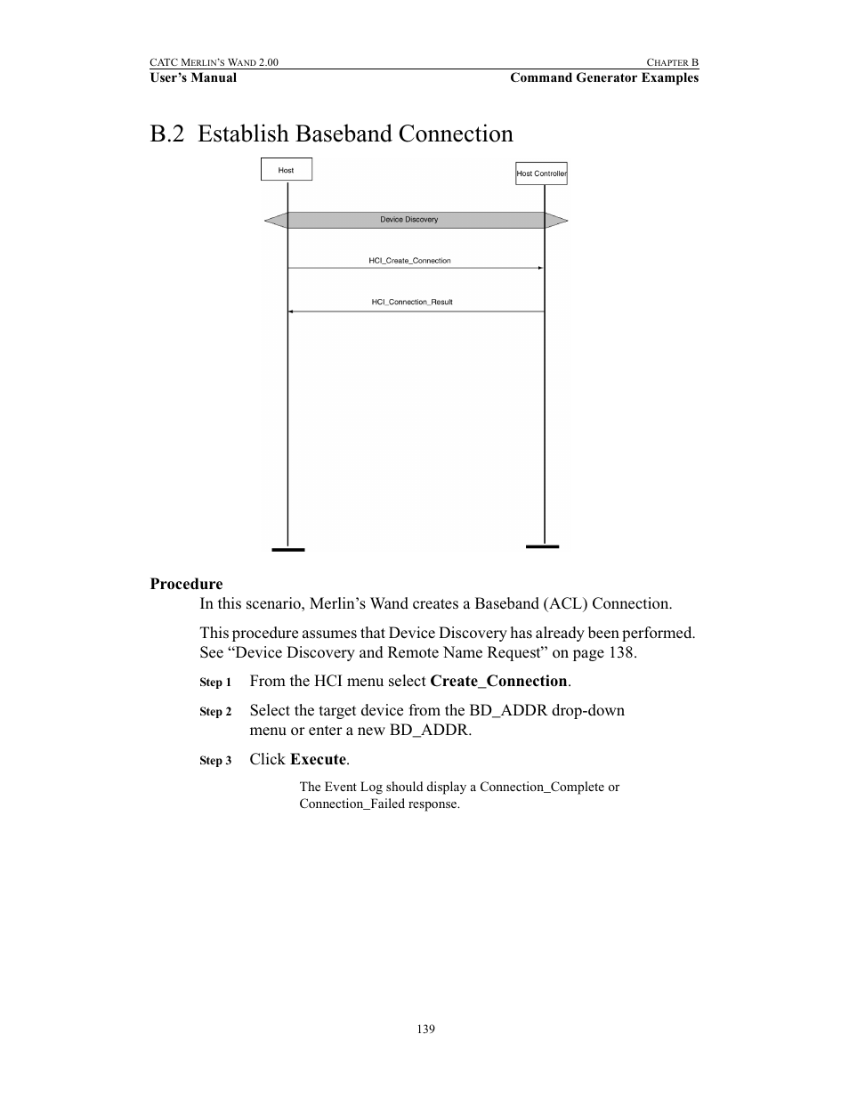 B.2 establish baseband connection, Procedure, Establish baseband connection | Click execute | Teledyne LeCroy Merlins Wand - Users Manual User Manual | Page 155 / 298