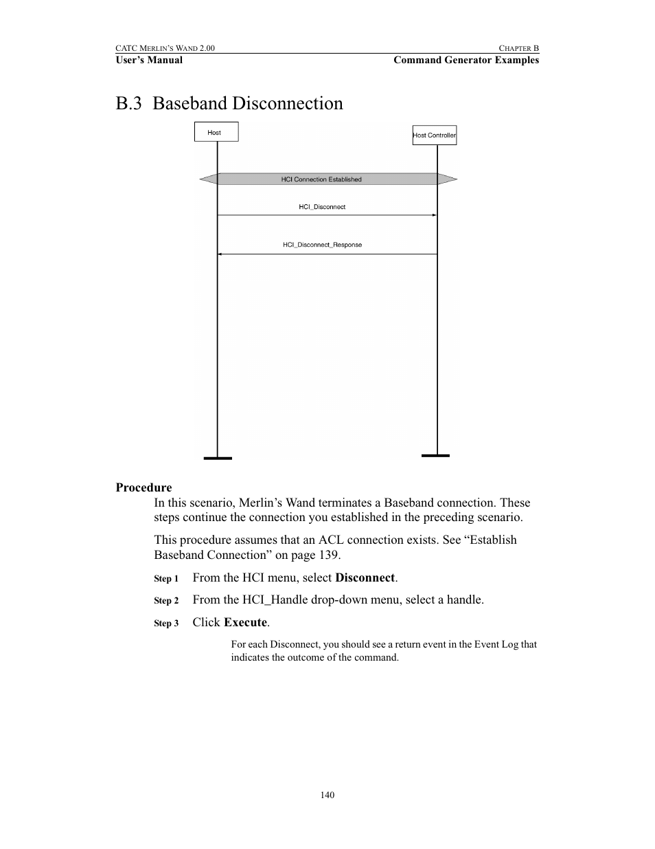 B.3 baseband disconnection, Procedure, Baseband disconnection | Click execute | Teledyne LeCroy Merlins Wand - Users Manual User Manual | Page 156 / 298