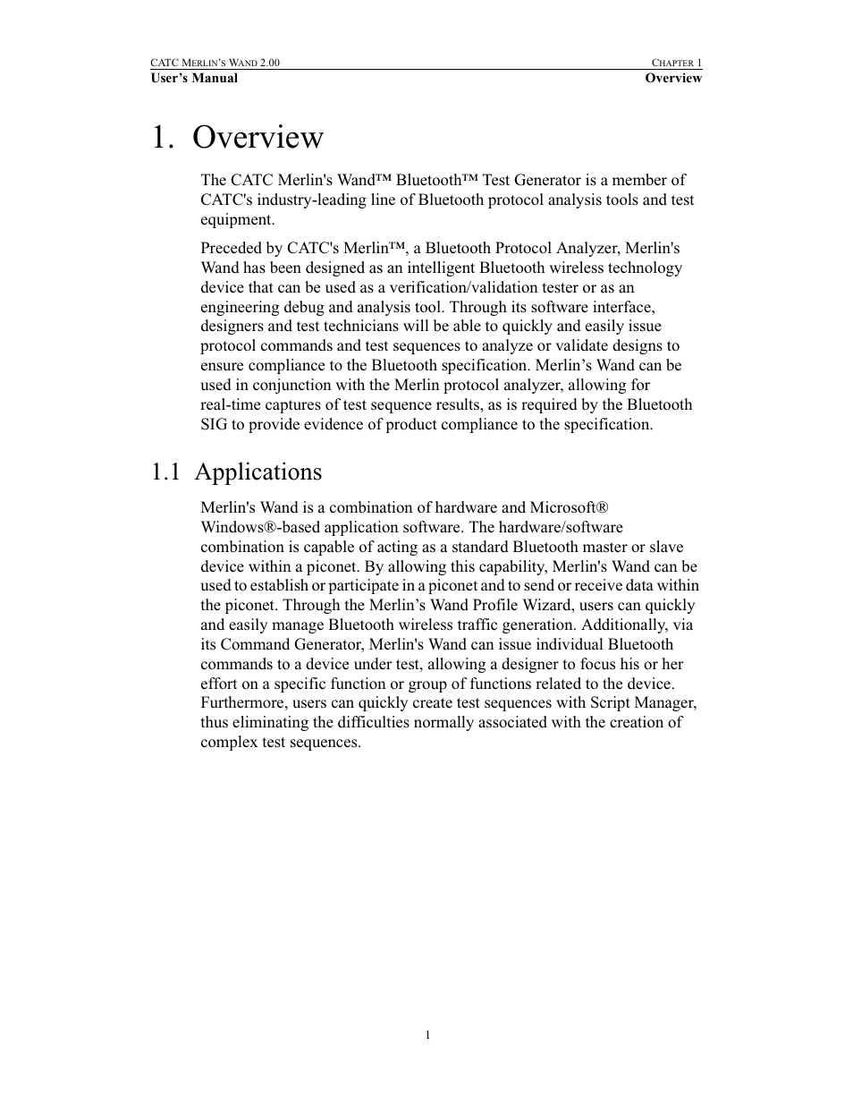 Overview, 1 applications, Chapter 1 overview | Applications | Teledyne LeCroy Merlins Wand - Users Manual User Manual | Page 17 / 298