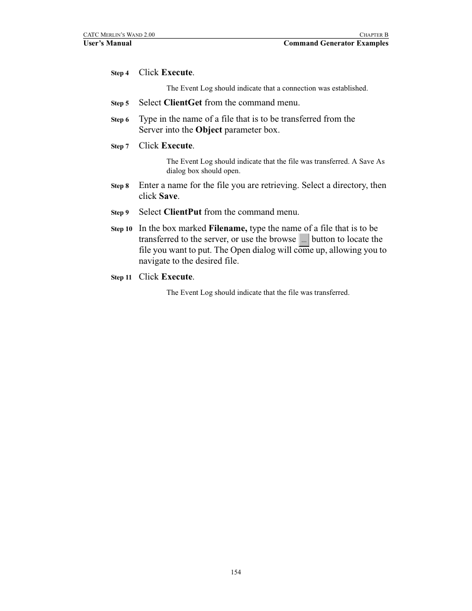 Click execute, Select clientget from the command menu, Select clientput from the command menu | Teledyne LeCroy Merlins Wand - Users Manual User Manual | Page 170 / 298