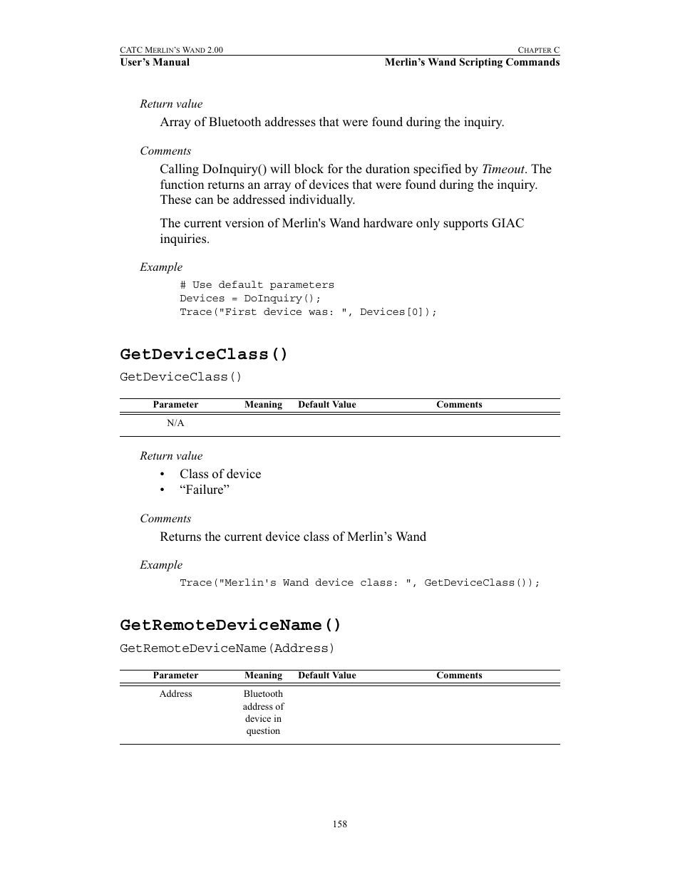 Getdeviceclass(), Getremotedevicename(), Getdeviceclass() getremotedevicename() | Teledyne LeCroy Merlins Wand - Users Manual User Manual | Page 174 / 298