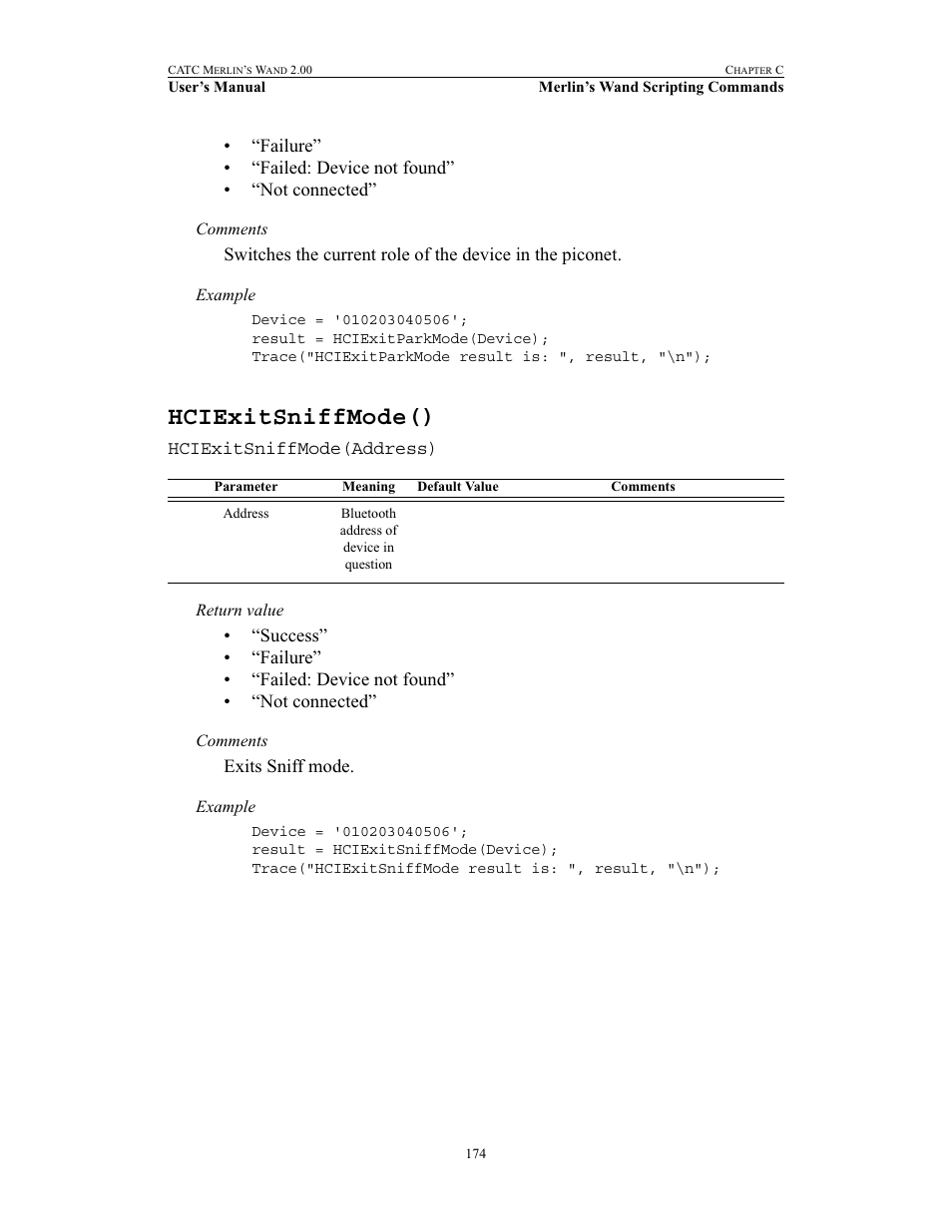 Hciexitsniffmode() | Teledyne LeCroy Merlins Wand - Users Manual User Manual | Page 190 / 298