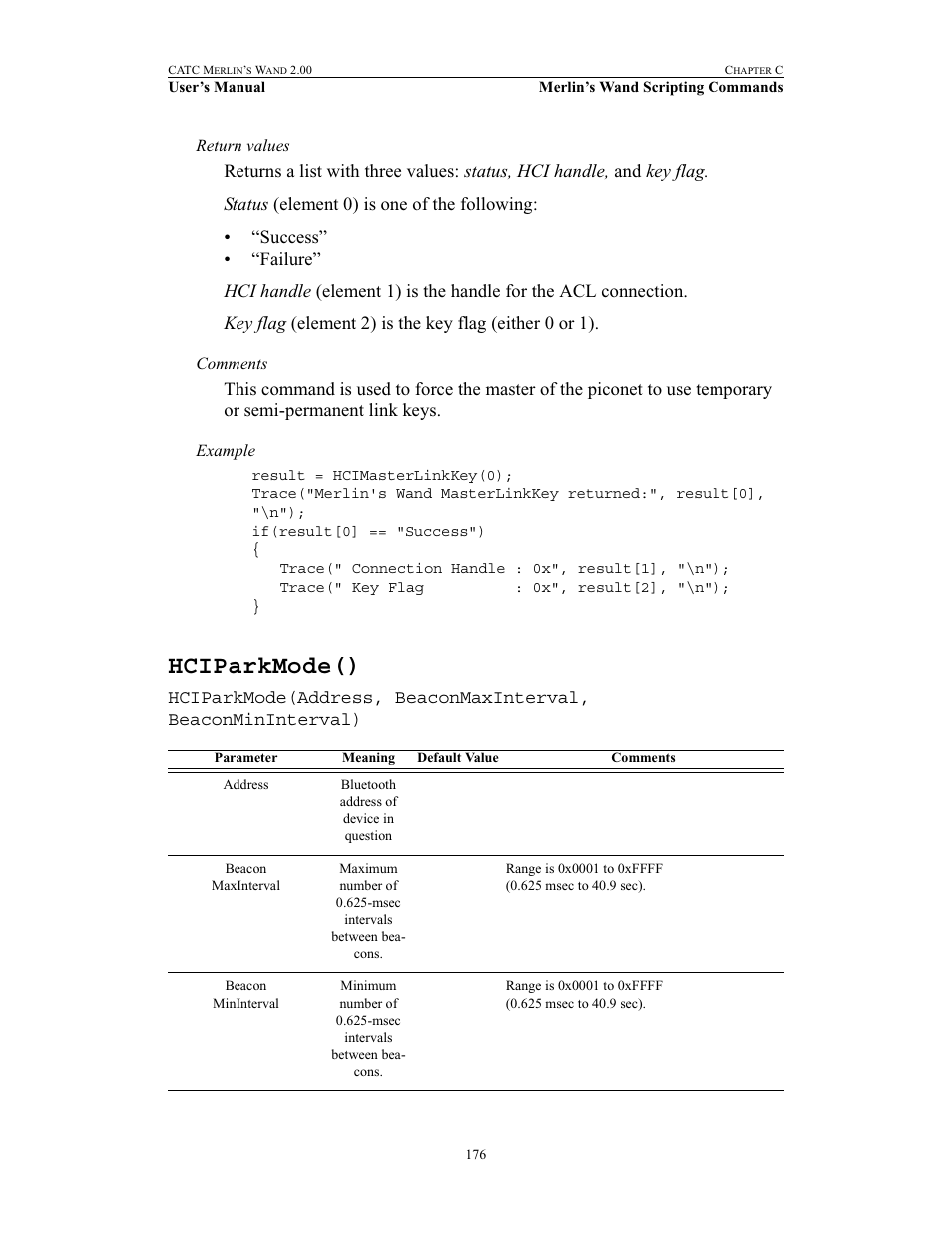 Hciparkmode() | Teledyne LeCroy Merlins Wand - Users Manual User Manual | Page 192 / 298