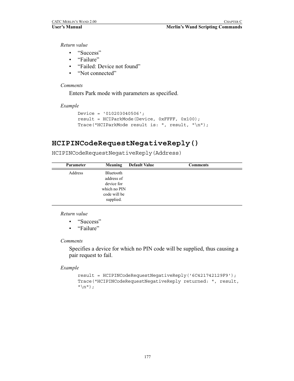 Hcipincoderequestnegativereply() | Teledyne LeCroy Merlins Wand - Users Manual User Manual | Page 193 / 298