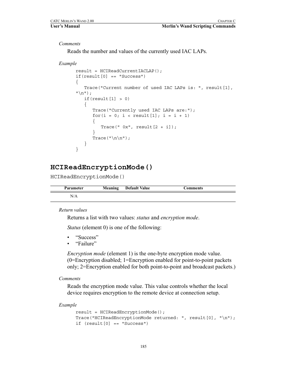 Hcireadencryptionmode() | Teledyne LeCroy Merlins Wand - Users Manual User Manual | Page 201 / 298