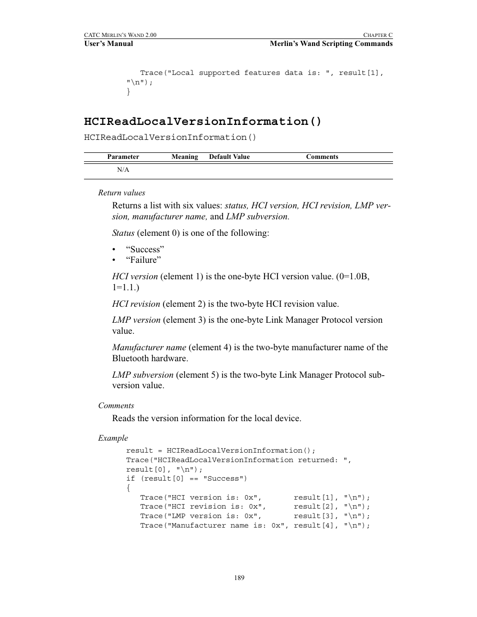 Hcireadlocalversioninformation() | Teledyne LeCroy Merlins Wand - Users Manual User Manual | Page 205 / 298