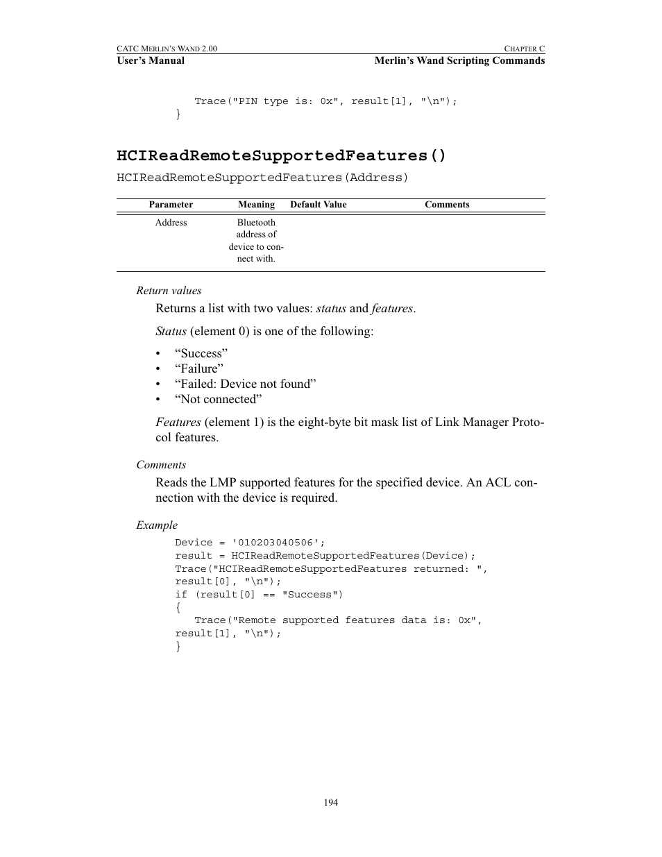 Hcireadremotesupportedfeatures() | Teledyne LeCroy Merlins Wand - Users Manual User Manual | Page 210 / 298