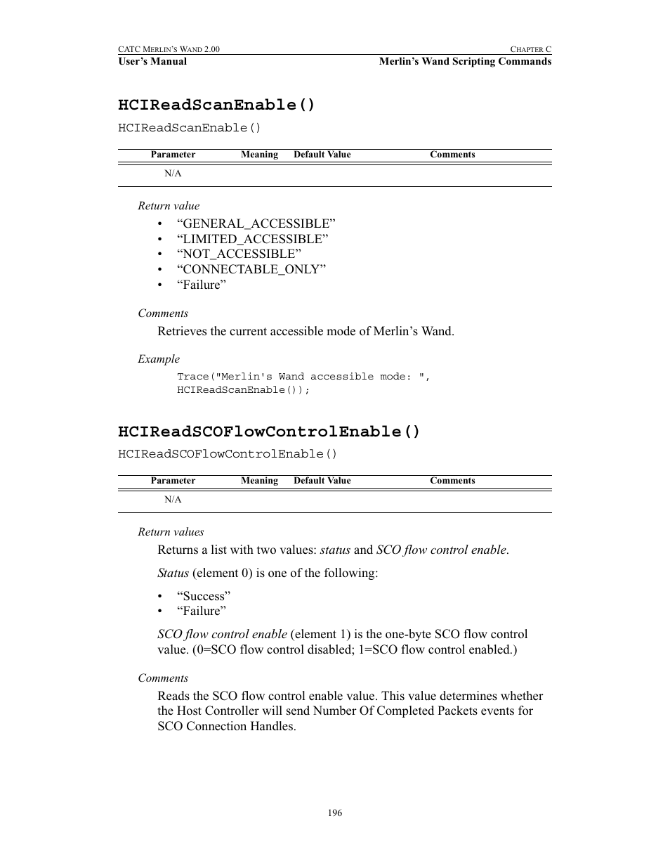 Hcireadscanenable(), Hcireadscoflowcontrolenable(), Hcireadscanenable() hcireadscoflowcontrolenable() | Teledyne LeCroy Merlins Wand - Users Manual User Manual | Page 212 / 298