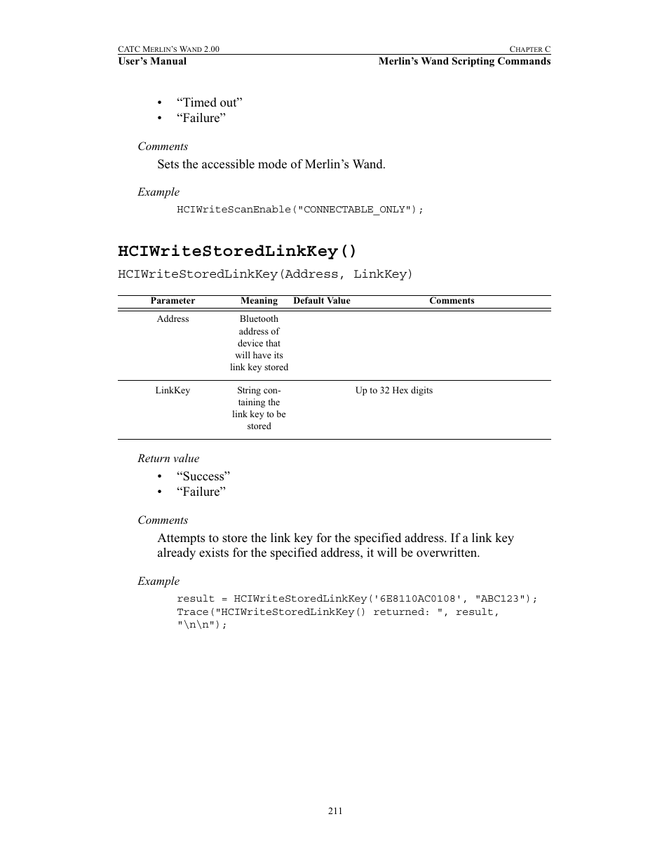 Hciwritestoredlinkkey() | Teledyne LeCroy Merlins Wand - Users Manual User Manual | Page 227 / 298