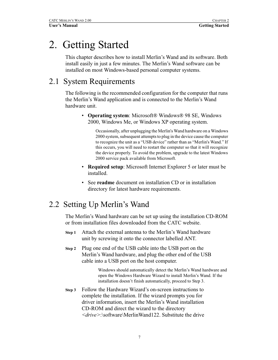 Getting started, 1 system requirements, 2 setting up merlin’s wand | Chapter 2 getting started, System requirements setting up merlin’s wand | Teledyne LeCroy Merlins Wand - Users Manual User Manual | Page 23 / 298