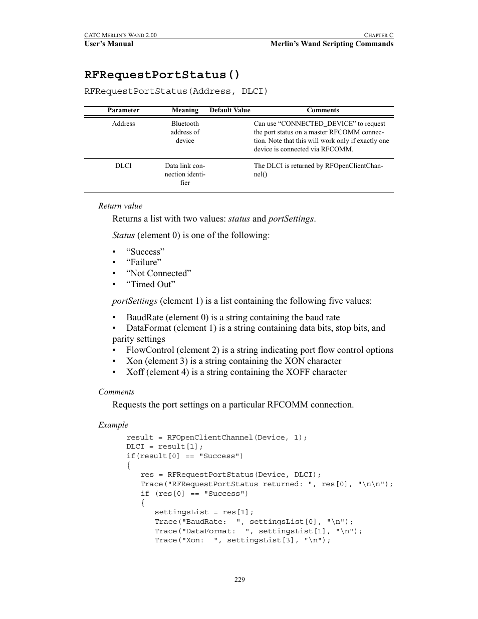 Rfrequestportstatus() | Teledyne LeCroy Merlins Wand - Users Manual User Manual | Page 245 / 298