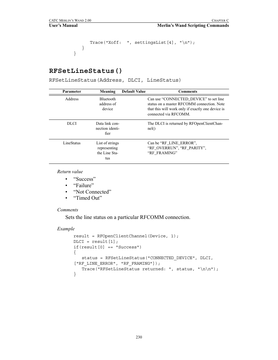 Rfsetlinestatus() | Teledyne LeCroy Merlins Wand - Users Manual User Manual | Page 246 / 298