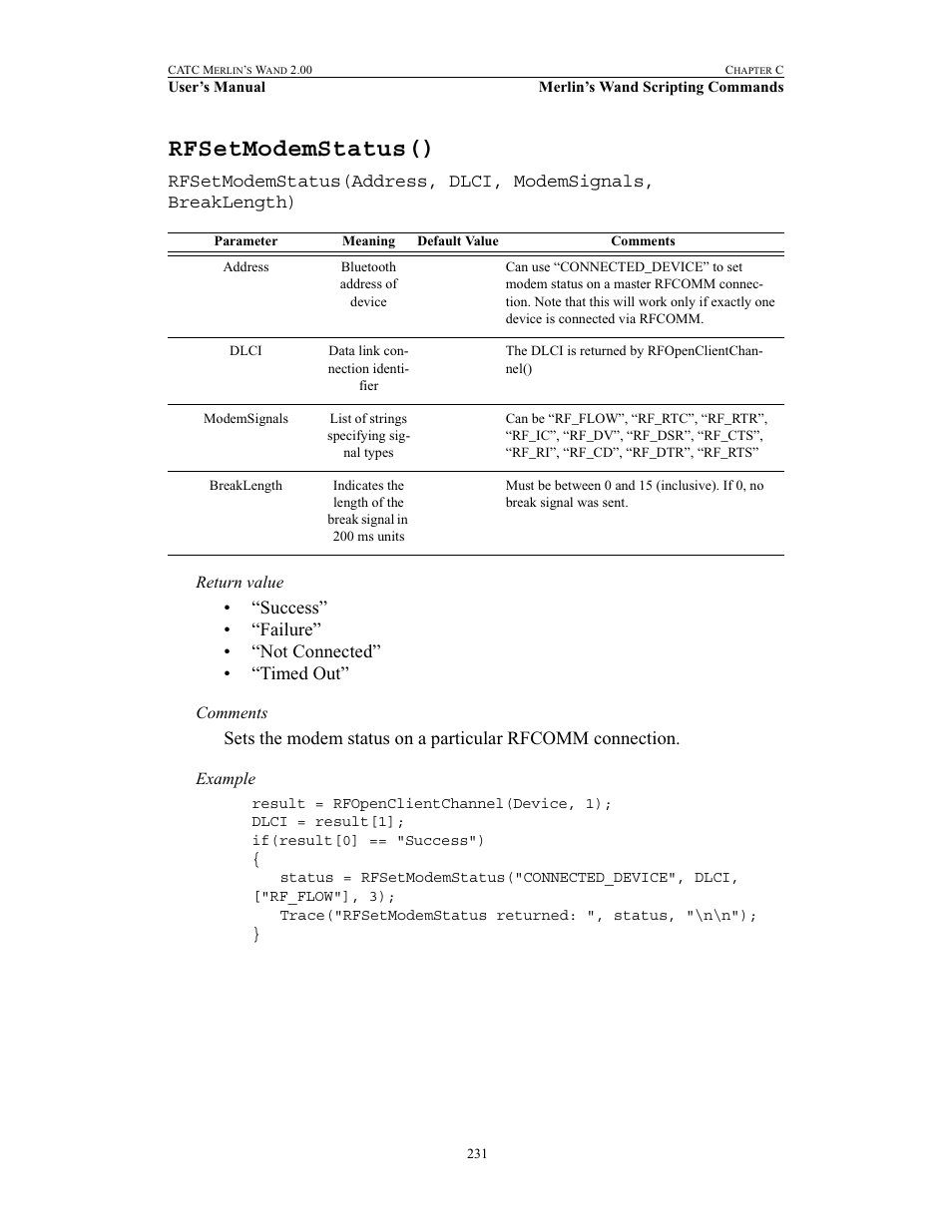 Rfsetmodemstatus() | Teledyne LeCroy Merlins Wand - Users Manual User Manual | Page 247 / 298